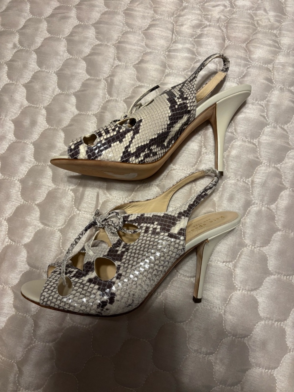 Kate Spade Snakeskin Lace-Up Slingback Heels 8.5 Made in Italy $330 NEW